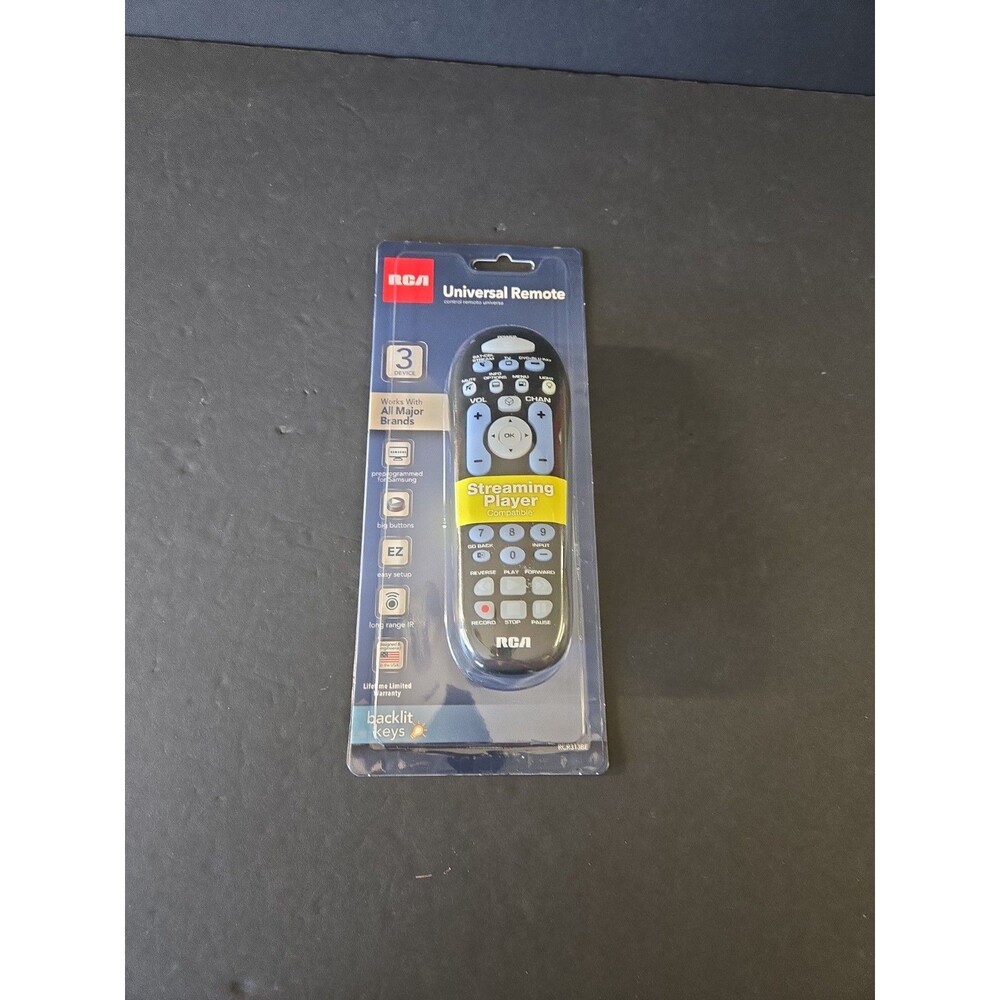 New RCA Big Button 3 Device Universal Remote Black Straming Player Compatible